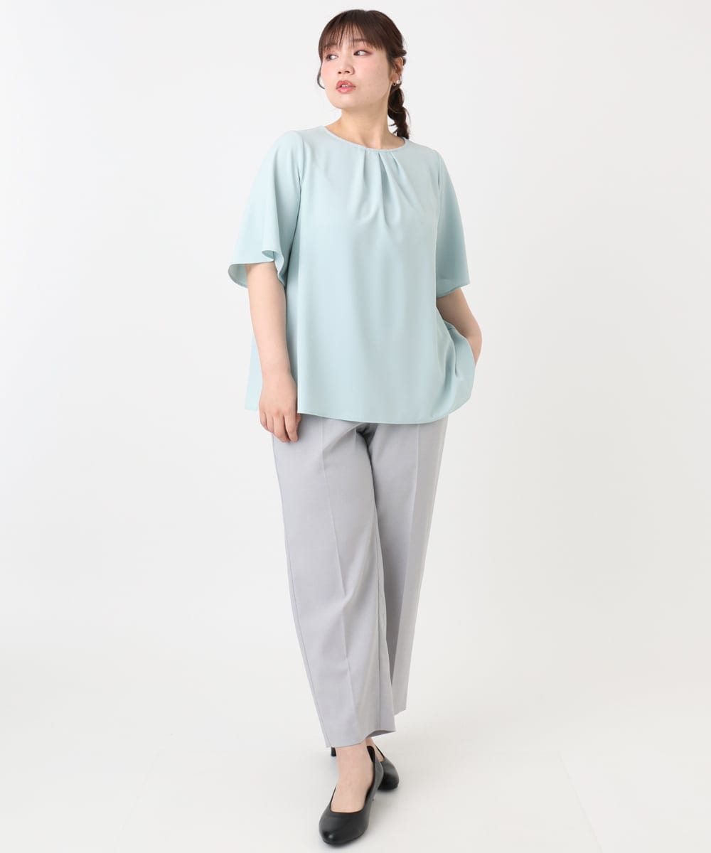 OLBHA24089 eur3(エウルキューブ) 【大きいサイズ】タックブラウス ライトグリーン(30)