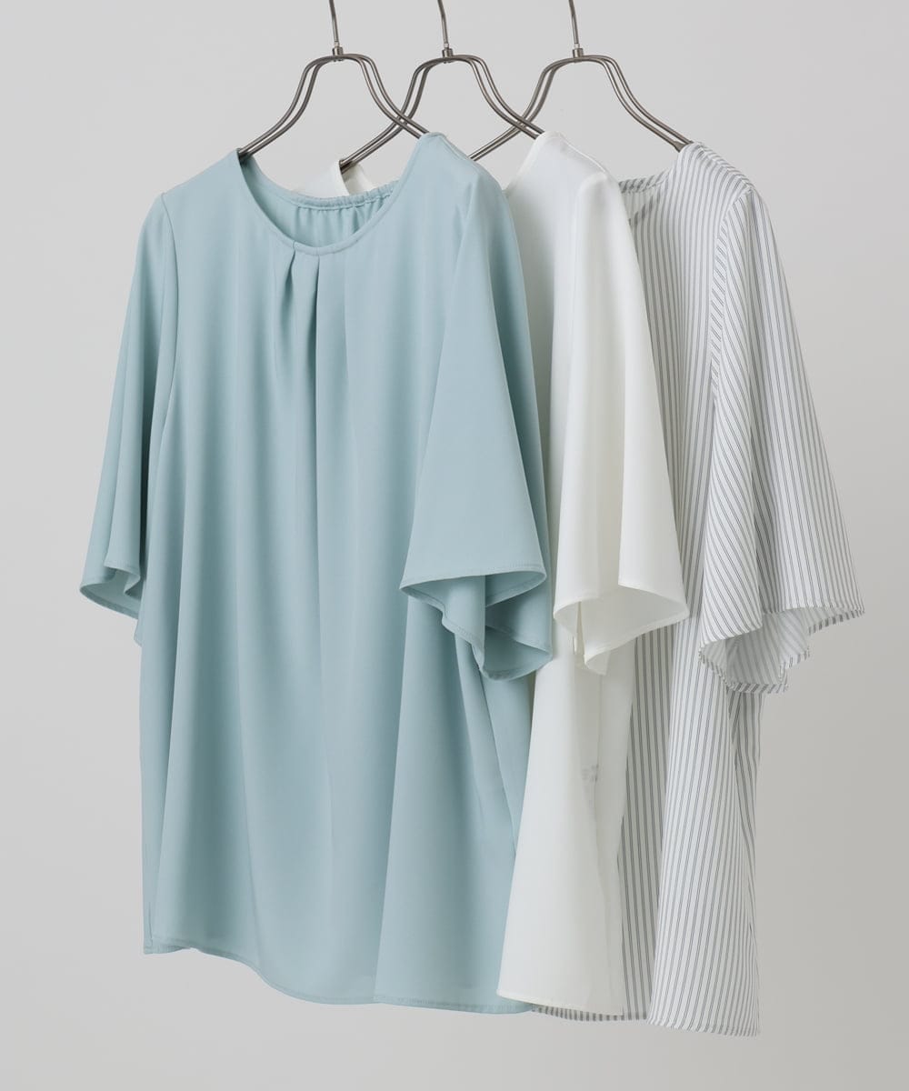 OLBHA24089 eur3(エウルキューブ) 【大きいサイズ】タックブラウス ライトグリーン(30)