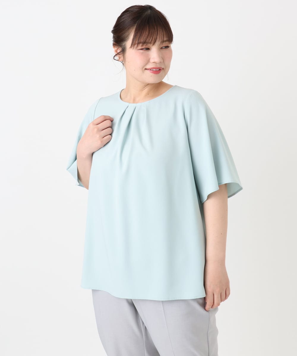 OLBHA24089 eur3(エウルキューブ) 【大きいサイズ】タックブラウス ライトグリーン(30)