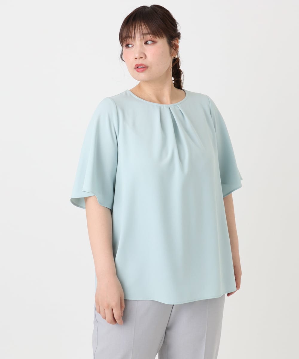 OLBHA24089 eur3(エウルキューブ) 【大きいサイズ】タックブラウス ライトグリーン(30)