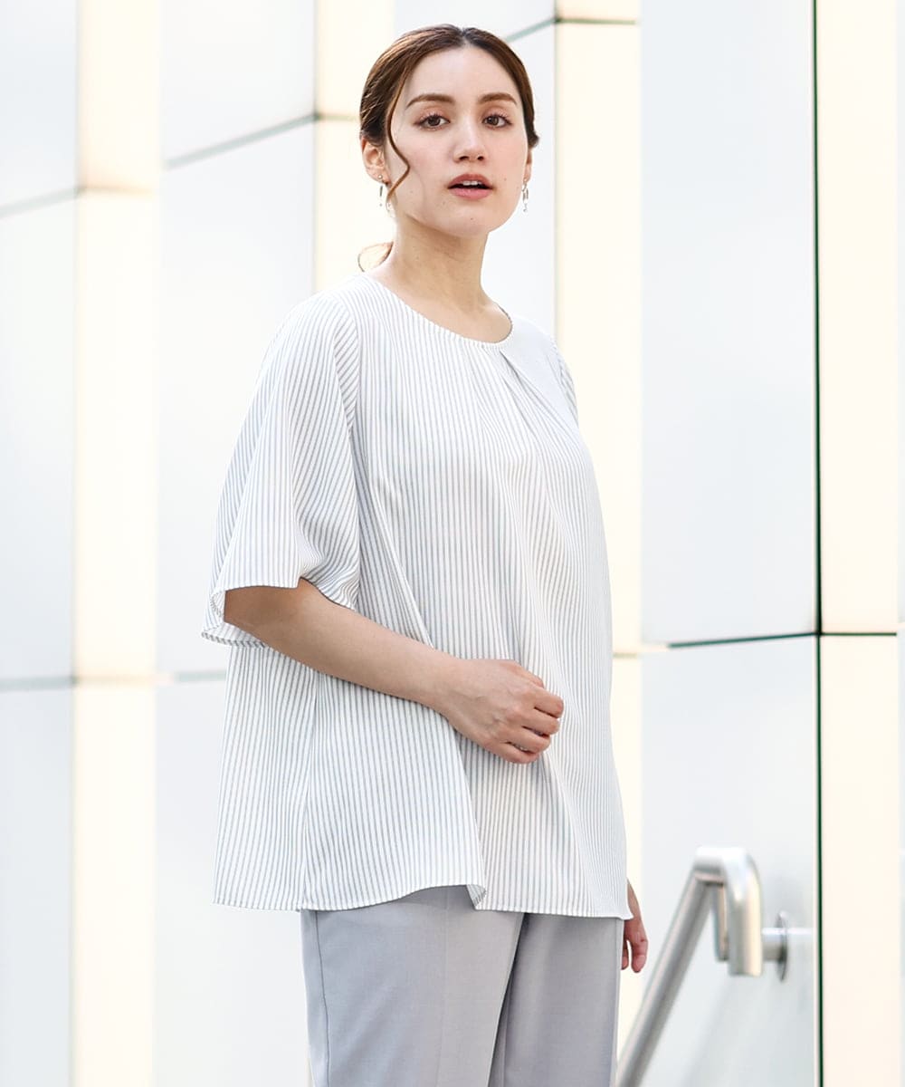 OLBHA24089 eur3(エウルキューブ) 【大きいサイズ】タックブラウス アイボリー(80)