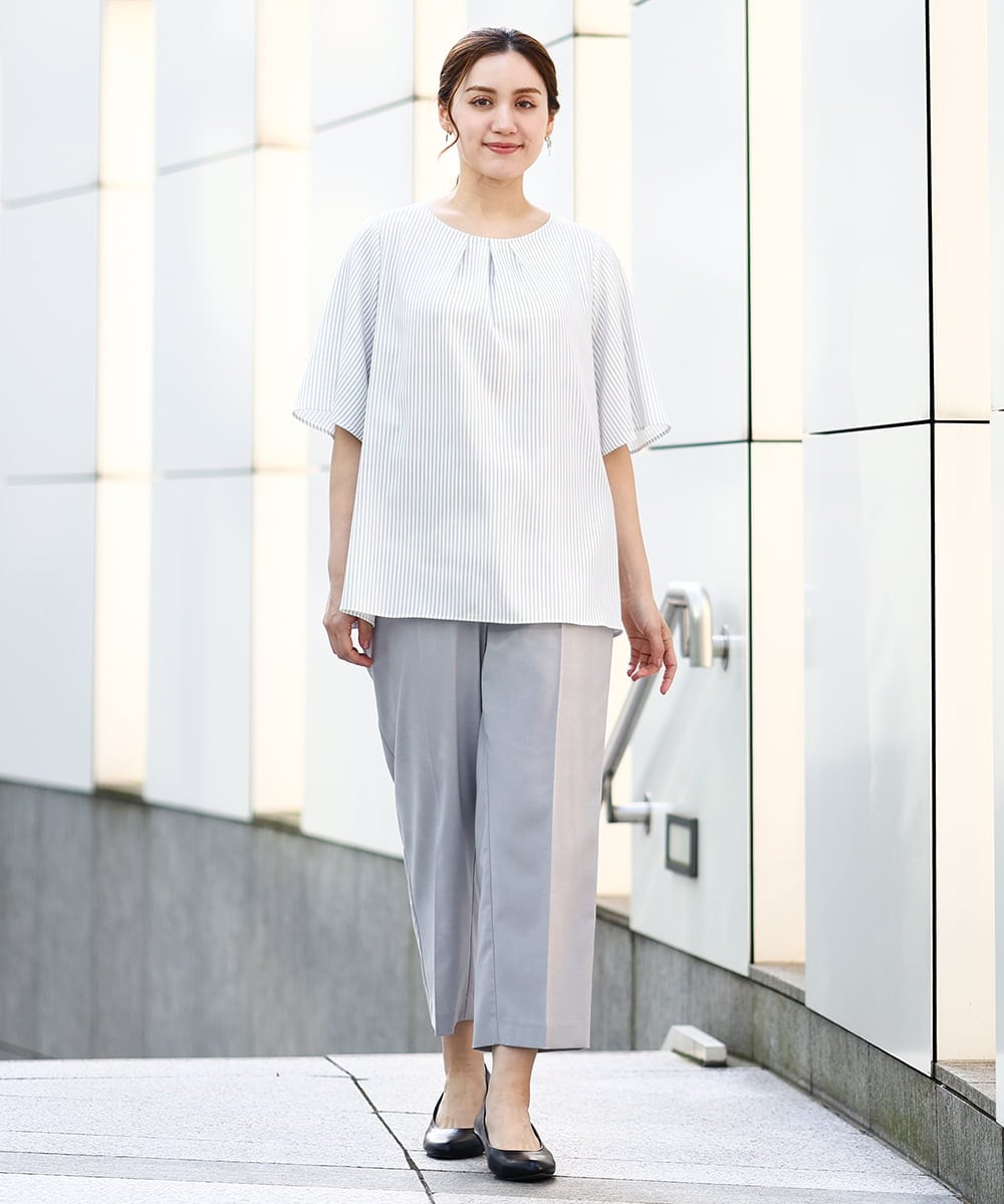 OLBHA24089 eur3(エウルキューブ) 【大きいサイズ】タックブラウス アイボリー(80)