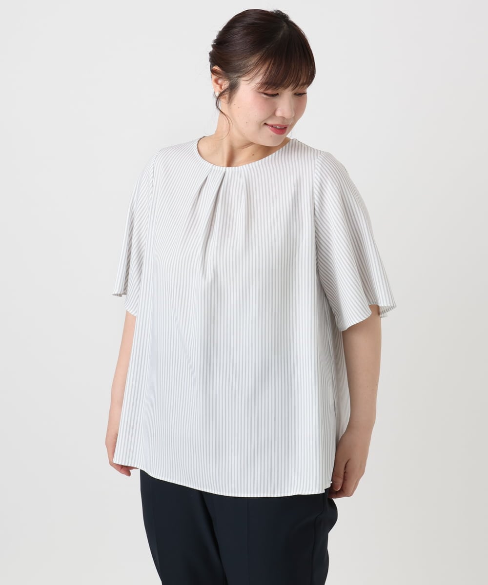 OLBHA24089 eur3(エウルキューブ) 【大きいサイズ】タックブラウス アイボリー(80)
