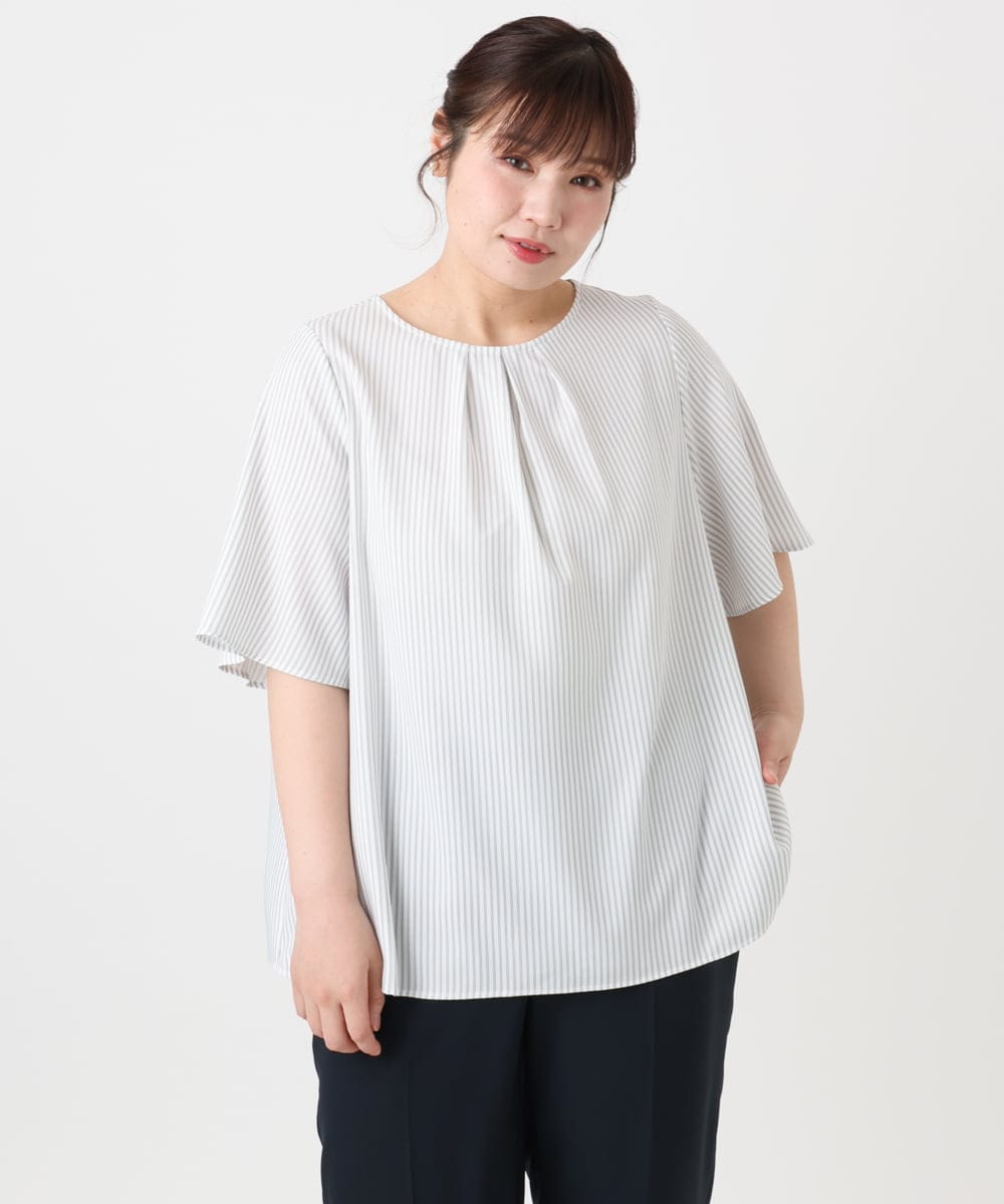 OLBHA24089 eur3(エウルキューブ) 【大きいサイズ】タックブラウス アイボリー(80)