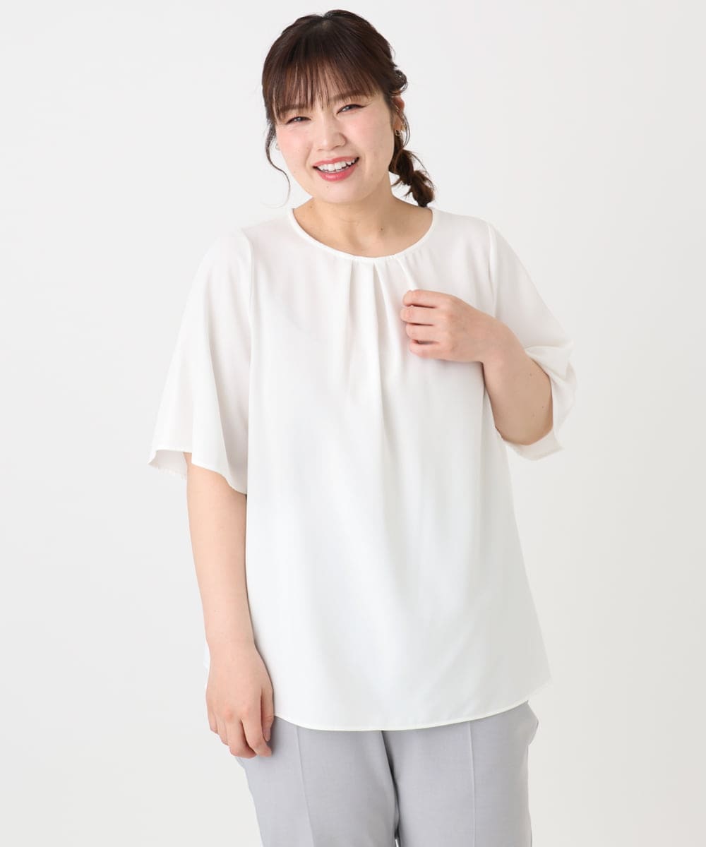 OLBHA24089 eur3(エウルキューブ) 【大きいサイズ】タックブラウス ホワイト(90)