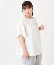 OLBHA24089 eur3(エウルキューブ) 【大きいサイズ】タックブラウス ホワイト(90)