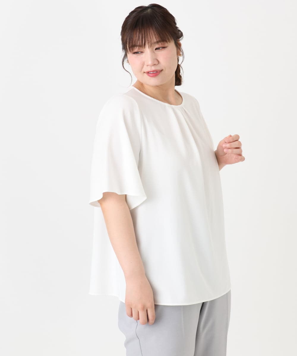 OLBHA24089 eur3(エウルキューブ) 【大きいサイズ】タックブラウス ホワイト(90)