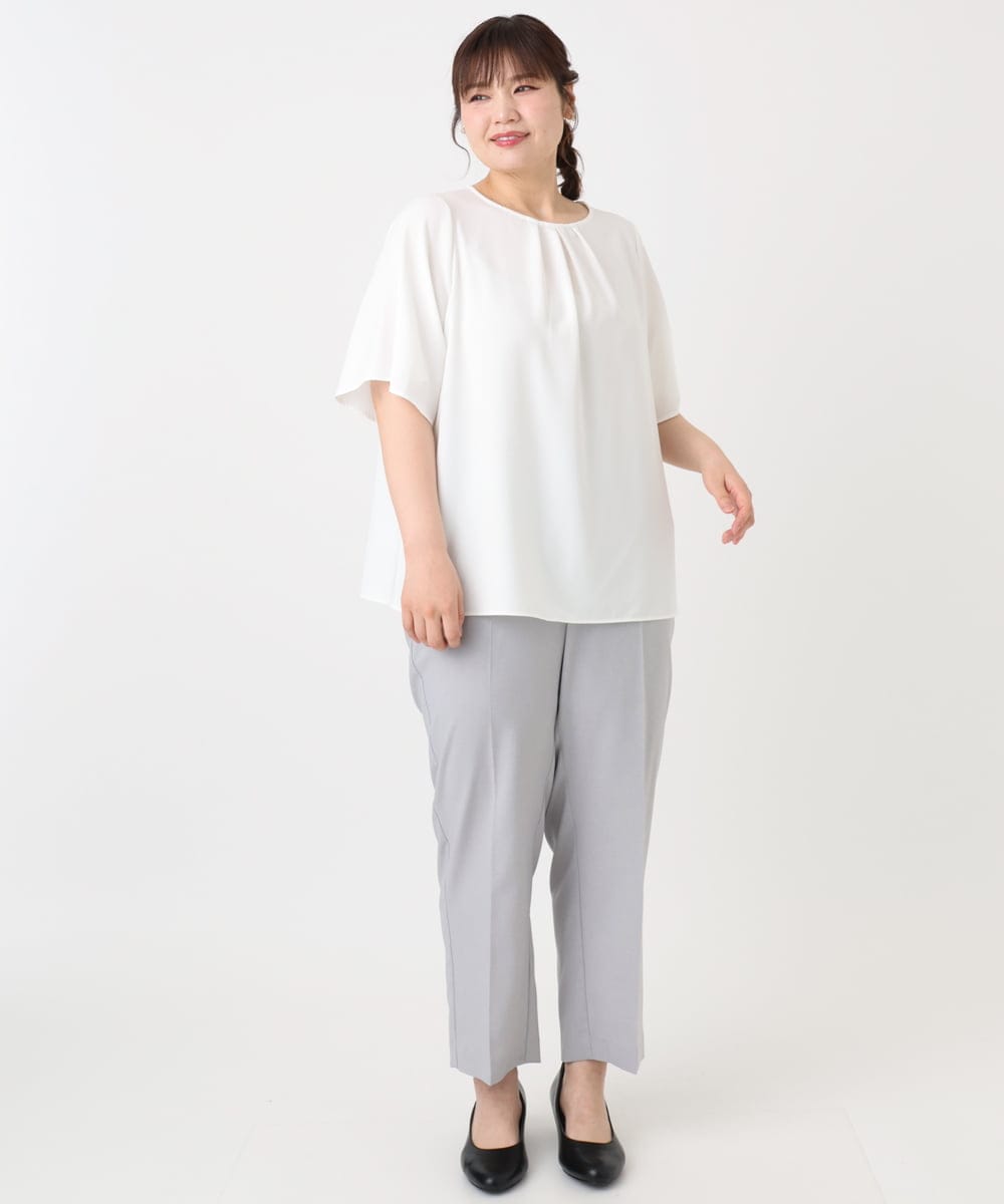OLBHA24089 eur3(エウルキューブ) 【大きいサイズ】タックブラウス ホワイト(90)