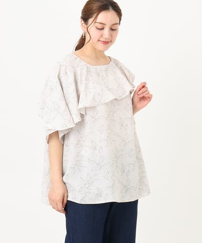 OLBHA25089 eur3 【WEB先行販売】【大きいサイズ】フリルカラーフラワープリントブラウス