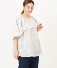 OLBHA25089 eur3(エウルキューブ) 【WEB先行販売】【大きいサイズ】フリルカラーフラワープリントブラウス ベージュ(82)