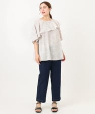 OLBHA25089 eur3(エウルキューブ) 【WEB先行販売】【大きいサイズ】フリルカラーフラワープリントブラウス ベージュ(82)