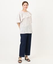 OLBHA25089 eur3(エウルキューブ) 【WEB先行販売】【大きいサイズ】フリルカラーフラワープリントブラウス ベージュ(82)