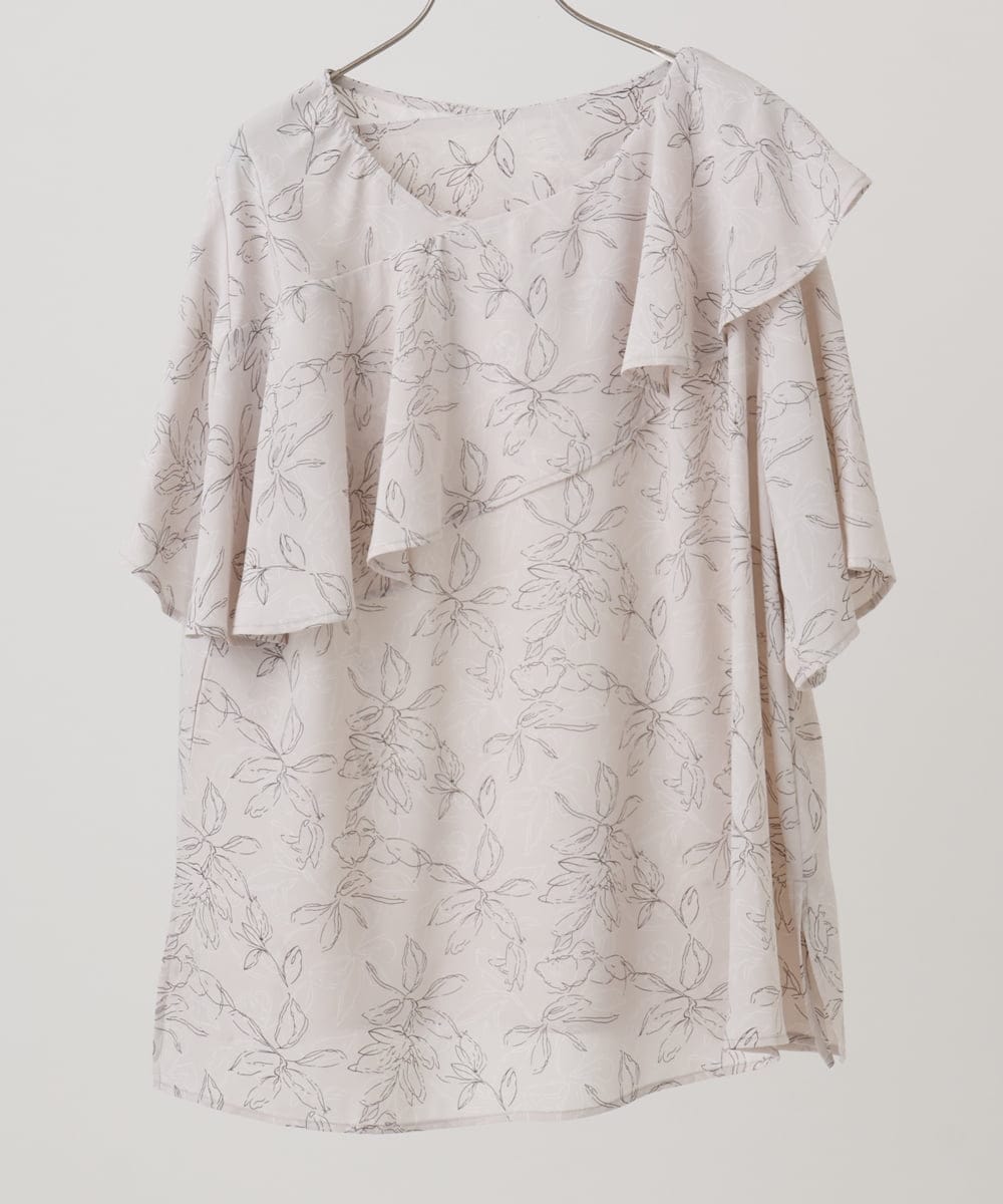 OLBHA25089 eur3(エウルキューブ) 【WEB先行販売】【大きいサイズ】フリルカラーフラワープリントブラウス ベージュ(82)