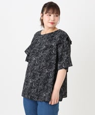 OLBHA25089 eur3(エウルキューブ) 【WEB先行販売】【大きいサイズ】フリルカラーフラワープリントブラウス ブラック(94)