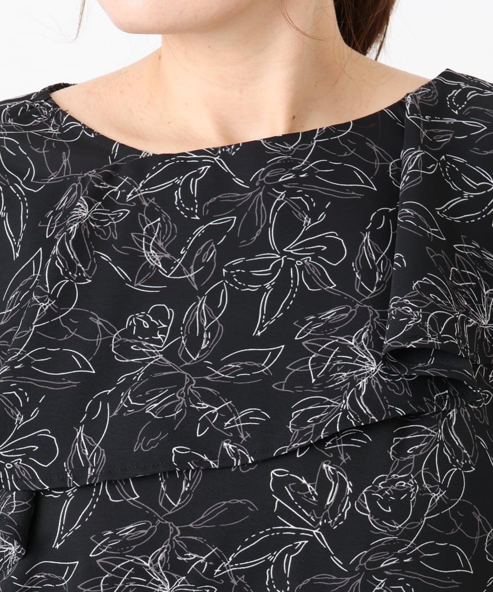 OLBHA25089 eur3(エウルキューブ) 【WEB先行販売】【大きいサイズ】フリルカラーフラワープリントブラウス ブラック(94)