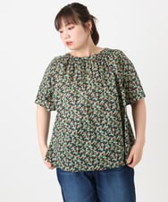 OLBHA36089 eur3(エウルキューブ) 【WEB先行販売】【大きいサイズ】フルーツプリントブラウス ネイビー(57)