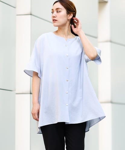 OLBHA37099 eur3 【大きいサイズ】ヴィンテージポプリンフレアスリーブブラウス