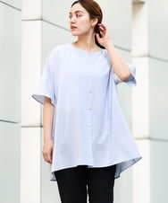 OLBHA37099 eur3(エウルキューブ) 【大きいサイズ】ヴィンテージポプリンフレアスリーブブラウス ライトブルー(50)
