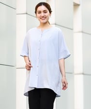OLBHA37099 eur3(エウルキューブ) 【大きいサイズ】ヴィンテージポプリンフレアスリーブブラウス ライトブルー(50)