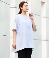 OLBHA37099 eur3(エウルキューブ) 【大きいサイズ】ヴィンテージポプリンフレアスリーブブラウス ライトブルー(50)