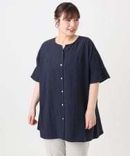OLBHA37099 eur3(エウルキューブ) 【大きいサイズ】ヴィンテージポプリンフレアスリーブブラウス ネイビー(57)