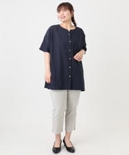 OLBHA37099 eur3(エウルキューブ) 【大きいサイズ】ヴィンテージポプリンフレアスリーブブラウス ネイビー(57)