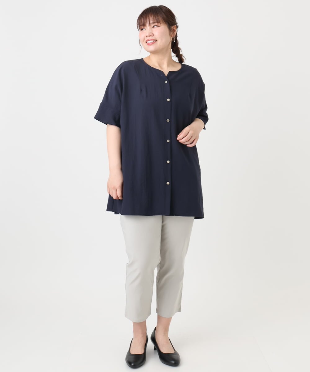 OLBHA37099 eur3(エウルキューブ) 【大きいサイズ】ヴィンテージポプリンフレアスリーブブラウス ネイビー(57)