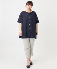 OLBHA37099 eur3(エウルキューブ) 【大きいサイズ】ヴィンテージポプリンフレアスリーブブラウス ネイビー(57)