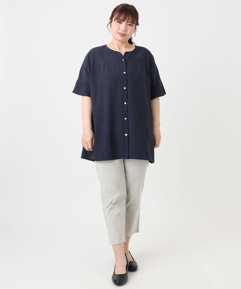 OLBHA37099 eur3(エウルキューブ) 【大きいサイズ】ヴィンテージポプリンフレアスリーブブラウス ネイビー(57)