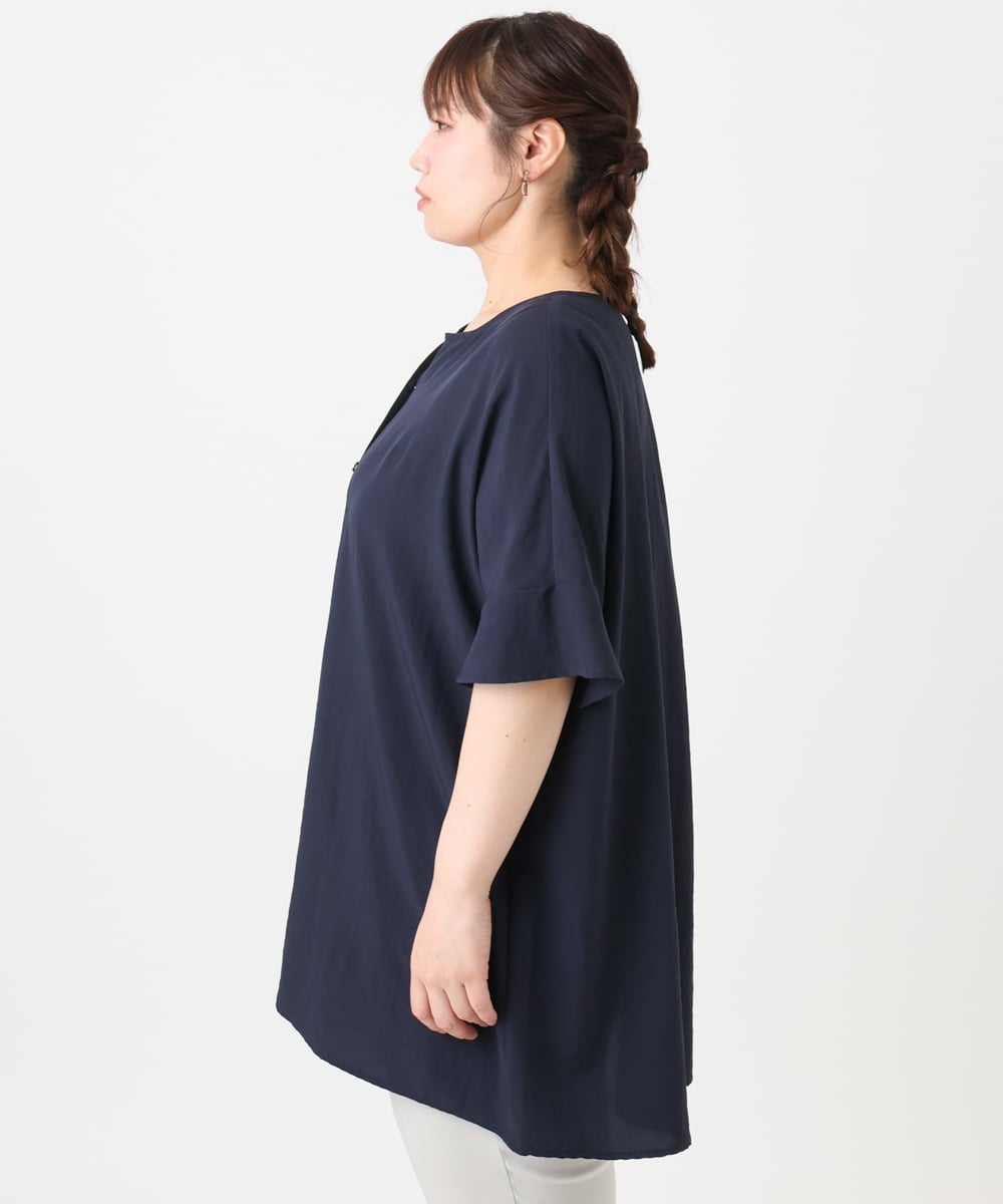 OLBHA37099 eur3(エウルキューブ) 【大きいサイズ】ヴィンテージポプリンフレアスリーブブラウス ネイビー(57)