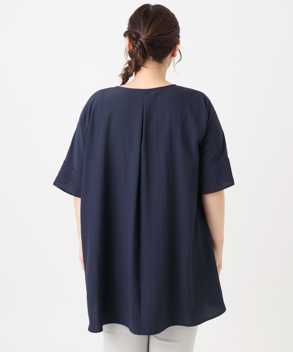 OLBHA37099 eur3(エウルキューブ) 【大きいサイズ】ヴィンテージポプリンフレアスリーブブラウス ネイビー(57)