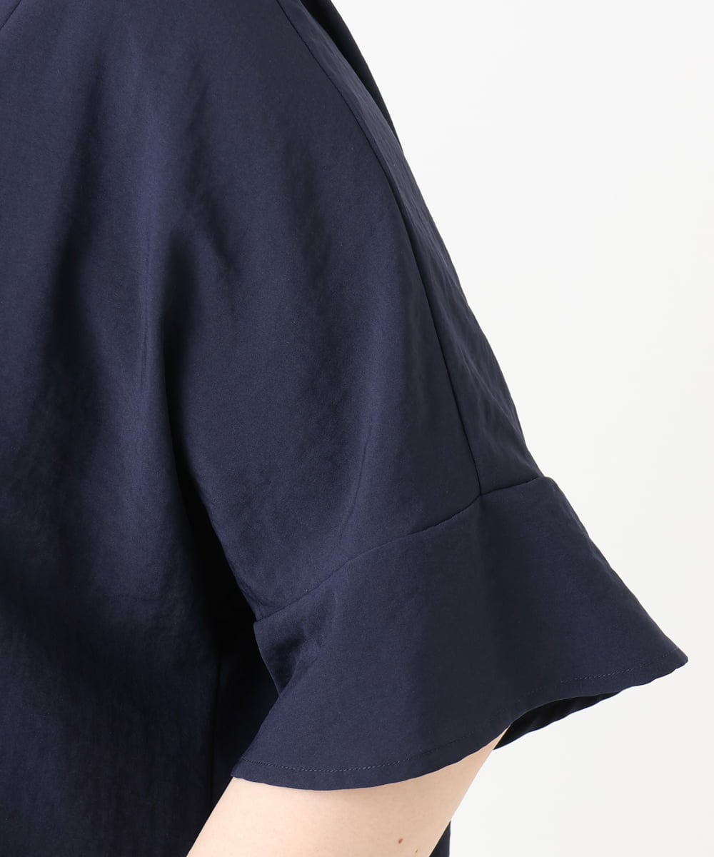 OLBHA37099 eur3(エウルキューブ) 【大きいサイズ】ヴィンテージポプリンフレアスリーブブラウス ネイビー(57)