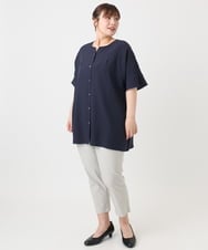 OLBHA37099 eur3(エウルキューブ) 【大きいサイズ】ヴィンテージポプリンフレアスリーブブラウス ネイビー(57)