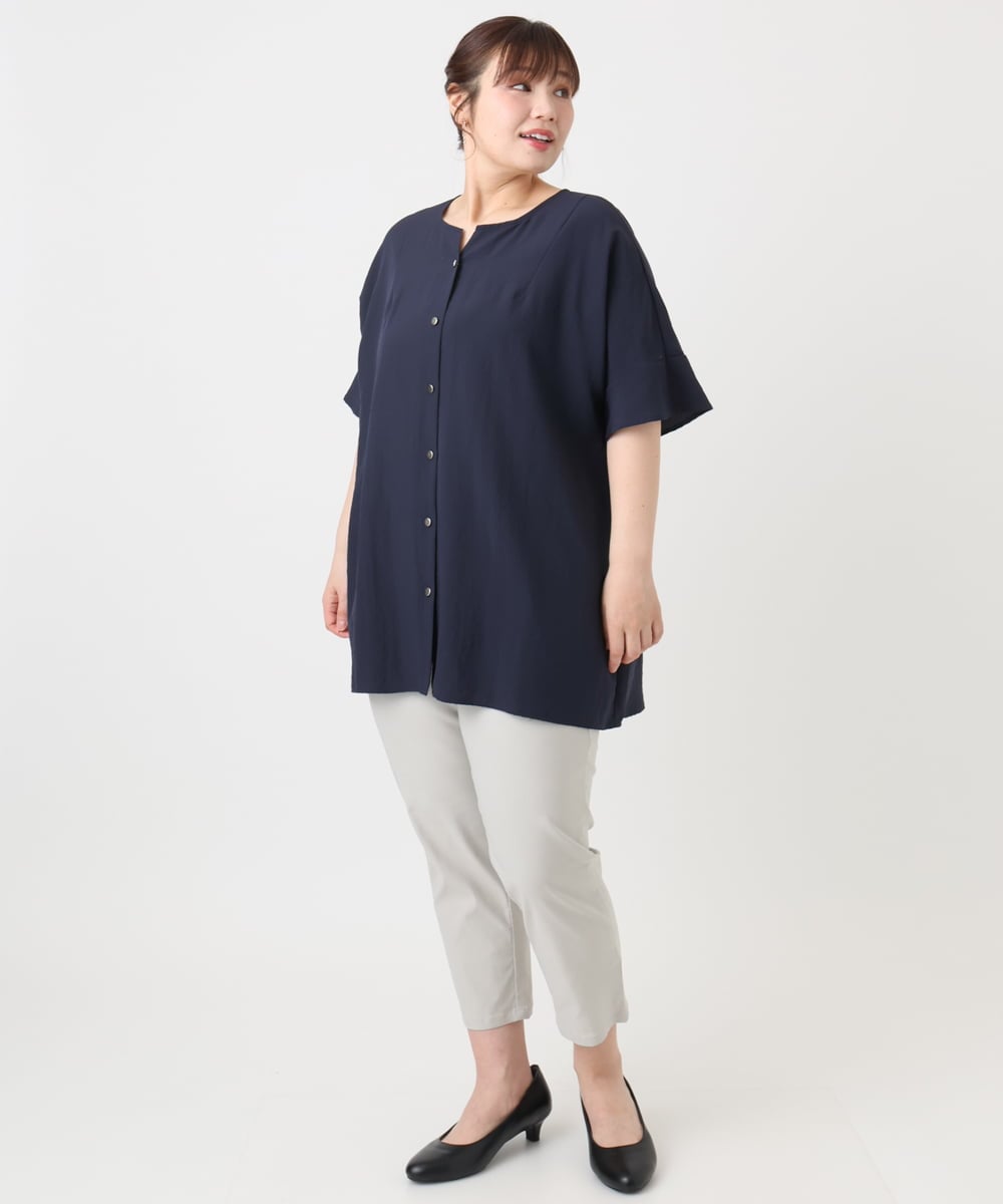 OLBHA37099 eur3(エウルキューブ) 【大きいサイズ】ヴィンテージポプリンフレアスリーブブラウス ネイビー(57)