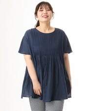 OLBHD13099 eur3(エウルキューブ) 【大きいサイズ】インド綿ピンタックブラウス ネイビー