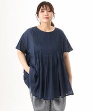 OLBHD13099 eur3(エウルキューブ) 【大きいサイズ】インド綿ピンタックブラウス ネイビー