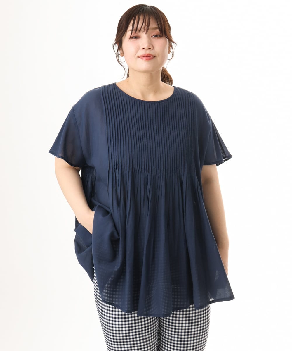 OLBHD13099 eur3(エウルキューブ) 【大きいサイズ】インド綿ピンタックブラウス ネイビー