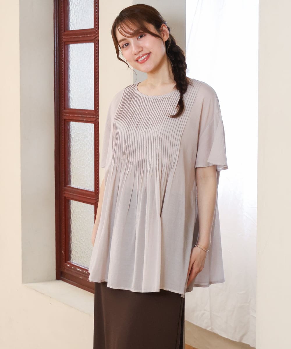 OLBHD13099 eur3(エウルキューブ) 【大きいサイズ】インド綿ピンタックブラウス グレージュ