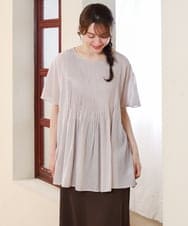 OLBHD13099 eur3(エウルキューブ) 【大きいサイズ】インド綿ピンタックブラウス グレージュ
