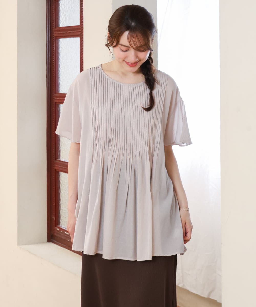 OLBHD13099 eur3(エウルキューブ) 【大きいサイズ】インド綿ピンタックブラウス グレージュ