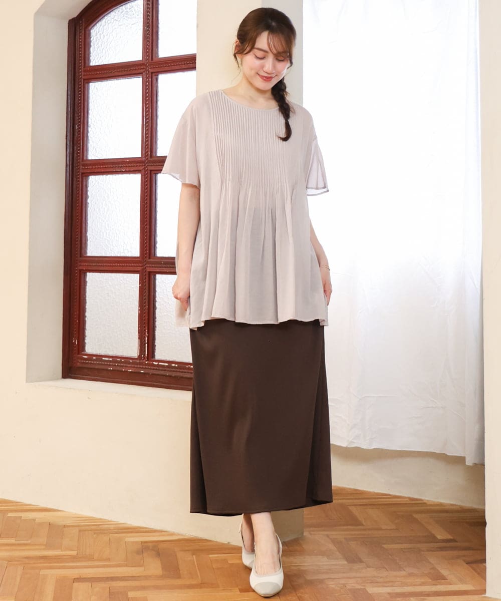 OLBHD13099 eur3(エウルキューブ) 【大きいサイズ】インド綿ピンタックブラウス グレージュ