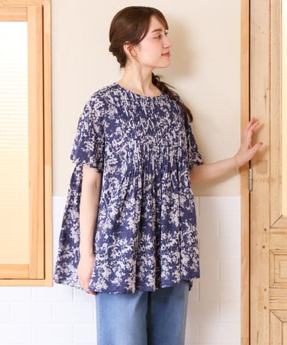 OLBHD13099 eur3 【WEB先行販売】【大きいサイズ】インド綿ピンタックブラウス