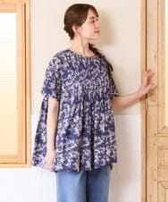 OLBHD13099 eur3(エウルキューブ) 【大きいサイズ】インド綿ピンタックブラウス ライトグレー
