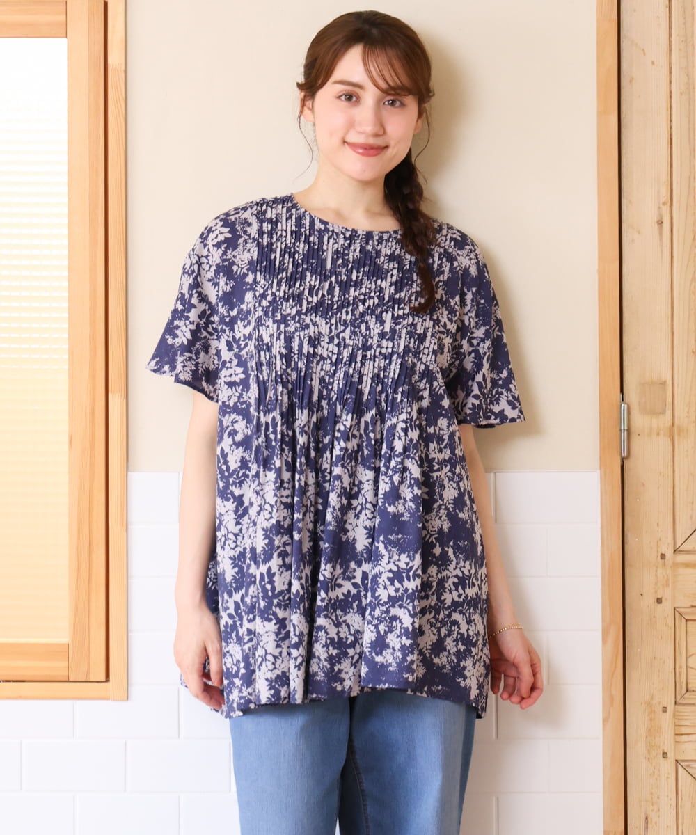 OLBHD13099 eur3(エウルキューブ) 【大きいサイズ】インド綿ピンタックブラウス ライトグレー