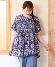 OLBHD13099 eur3(エウルキューブ) 【大きいサイズ】インド綿ピンタックブラウス ライトグレー