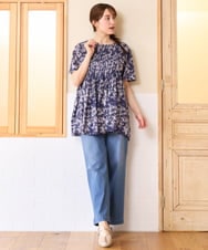 OLBHD13099 eur3(エウルキューブ) 【大きいサイズ】インド綿ピンタックブラウス ライトグレー