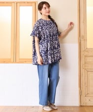 OLBHD13099 eur3(エウルキューブ) 【大きいサイズ】インド綿ピンタックブラウス ライトグレー