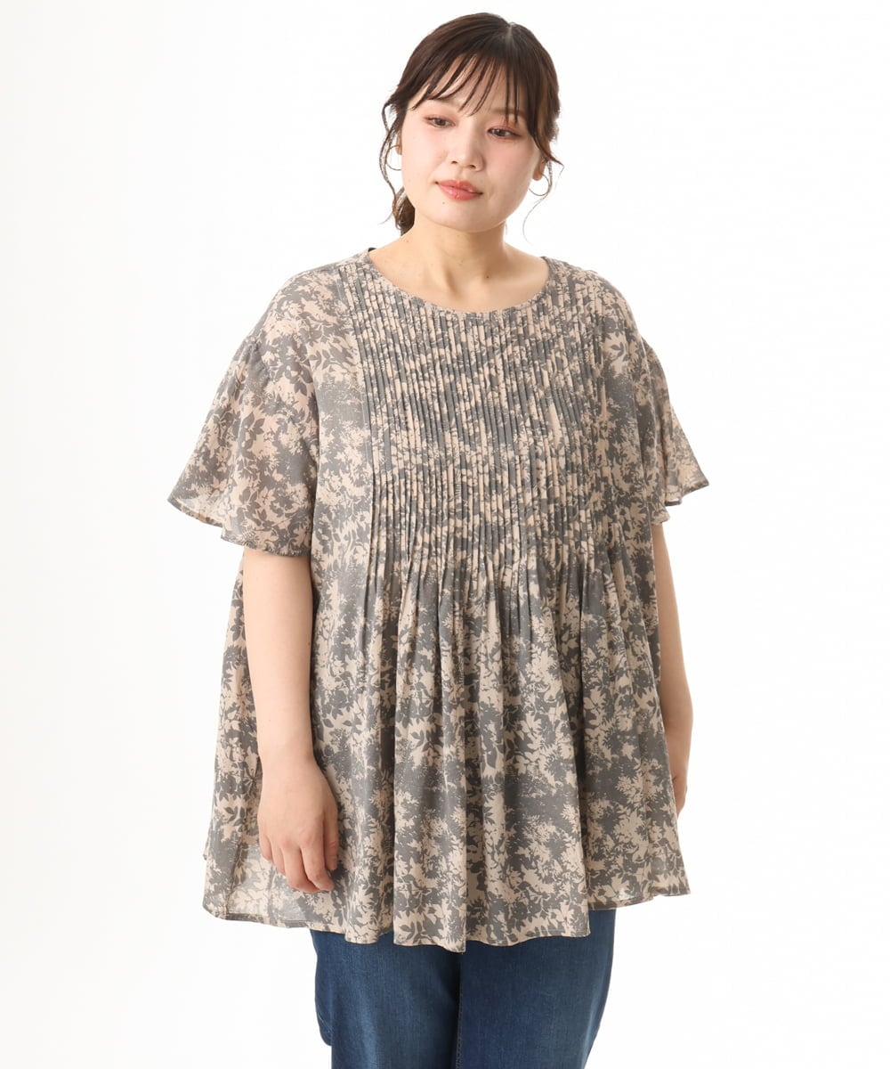 OLBHD13099 eur3(エウルキューブ) 【大きいサイズ】インド綿ピンタックブラウス グレー