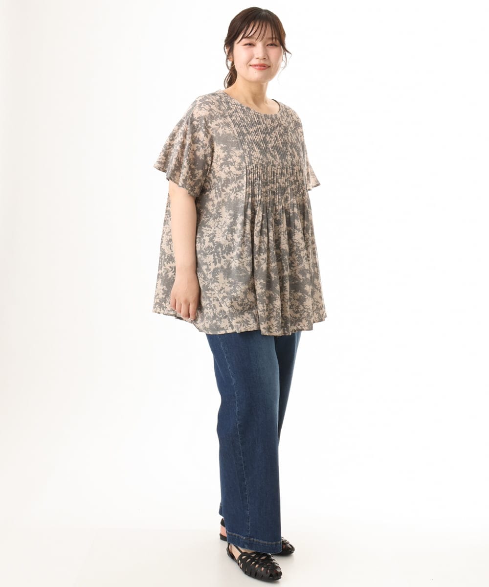 OLBHD13099 eur3(エウルキューブ) 【大きいサイズ】インド綿ピンタックブラウス グレー