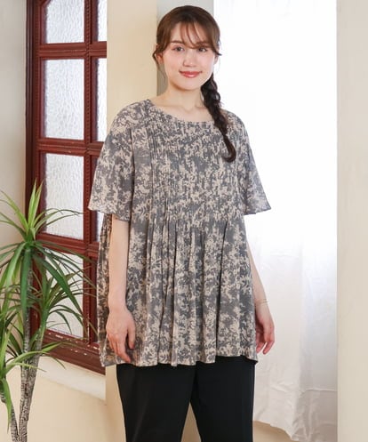 OLBHD13099 eur3 【WEB先行販売】【大きいサイズ】インド綿ピンタックブラウス